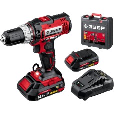 ЗУБР С1, 14.4 В, 35 Н·м, 2 АКБ (2 А·ч), дрель-шуруповерт, кейс (ДШЛ-145-22) ЗУБР С1, 14.4 В, 35 Н·м, 2 АКБ (2 А·ч), дрель-шуруповерт, кейс (ДШЛ-145-22)